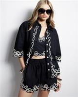 River Island Womens Shirt Black Boxy Embroidered Collared Long Sleeve Button Top - 10 Regular