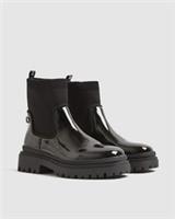 River Island Womens Chelsea Boots Black Patent Chunky Knit Round Toe Shoes