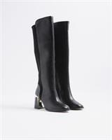 River Island Womens Knee High Boot Black Wide Fit Metal Heel Slip On Shoes