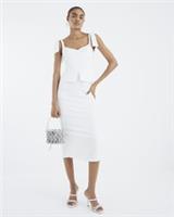 River Island Womens Midi Dress White Sleeveless Bow Corset Sweetheart Neck - L Regular