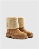 River Island Womens Ankle Boots Brown Faux Suede Borg Cuff Cleated Sole Shoes