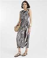 River Island Womens Midi Dress Black Zebra Print Plisse Sleeveless Round Neck - L Regular