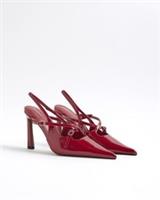 River Island Womens Slingback Heels Red Pointed Toe Buckle Ankle Strap Shoes