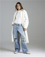 River Island Womens Coat Cream Longline Belted Round Neck Outerwear Top - 12 Regular