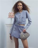 River Island Womens Denim Jacket Blue Bow Button Crew Long Sleeve Outerwear Top - 14 Regular