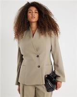 River Island Womens Blazer Beige Collarless V-Neck Button Pockets Outerwear Top - 16 Regular