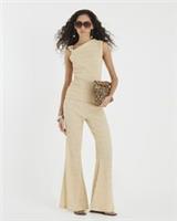 River Island Womens Wide Leg Trousers Beige Textured Elasticated Pants Bottoms - S Regular