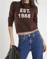 River Island Womens Jumper Brown Knitted EST. 1988 Sweater Pullover Top - S Regular