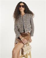 River Island Womens Trophy Jacket Brown Boucle Check Round Neck Outerwear Top - 18 Regular