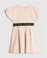River Island Girls Skater Dress Beige Embossed Ri Monogram Crew Short Sleeve - 9-10 Years Regular