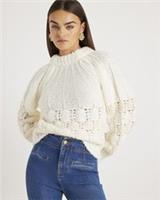 River Island Womens Jumper White Pointelle Knitted Bow Back Sweater Pullover Top - M Regular