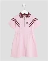 River Island Mini Girls Shirt Dress Pink Striped Polo Collar Quarter Zip - 2-3 Years Regular