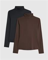 River Island Womens Roll Neck Top 2 Pack Brown Long Sleeve Fitted Blouse - S Regular