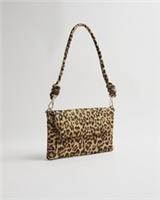 River Island Womens Shoulder Bag Brown Leather Leopard Knot Fold Over Flap