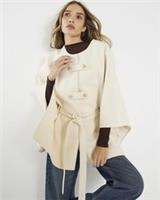 River Island Womens Cape Cream Belted Round Neck Button Fastening Outerwear Top