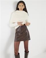 River Island Womens Mini Skirt Brown Faux Leather Distressed Zip Bottom - 22 Regular