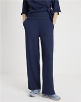 River Island Womens Wide Leg Trousers Navy Textured Pull On Pants Bottoms - M Regular