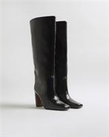 River Island Womens High Leg Boots Black Chisel Square Toe Block Heel Shoes