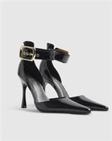 River Island Womens Court Shoes Black Buckle Ankle Strap Heels Pointed Toe