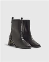 River Island Womens Sock Boots Black Block Heel Stretch Square Toe Zip Shoes