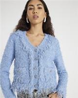 River Island Womens Cardigan Blue Boucle Knit Long Sleeve V-Neck Jumper Top - S Regular