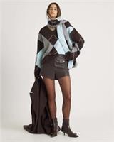 River Island Womens Jumper Brown Knitted Argyle V-Neck Sweater Jumper Top - M Regular