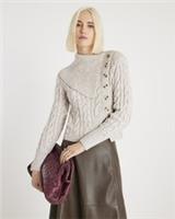 River Island Womens Jumper Beige Cable Knit Fold Over Sweater Jumper Top - XS Regular