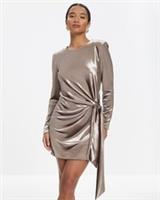 River Island Womens Mini Dress Petite Brown Velvet Tie Detail Side Round Neck - M Petites