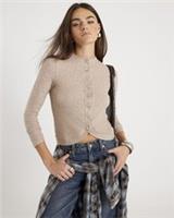 River Island Womens Top Beige Long Sleeve Curved Hem Crew Neck Blouse - L Regular