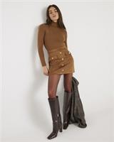 River Island Womens Mini Dress Brown Roll Neck Hybrid Faux Suede Long Sleeve - S Regular