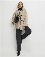 River Island Womens Coat Beige Long Sleeve Tipped Borg Duffle Outerwear Top - M Regular