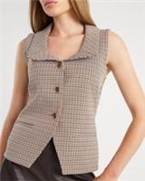 River Island Womens Waistcoat Brown Lapel Check Square Neck Outerwear Top - S Regular