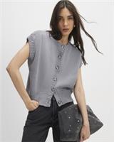 River Island Womens Tank Top Grey Knitted Sleeveless Ribbed Hem Jumper Button - M Regular