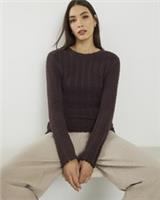 River Island Womens Top Brown Long Sleeve Cable Knit Fitted Round Neck Blouse - M Regular