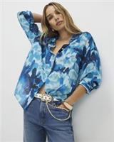 River Island Womens Blouse Blue Abstract Print Collared Long Sleeve Button Top - 8 Regular