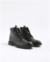 River Island Mens Boots Black Padded Lace Up Collared Style Round Toe Shoes