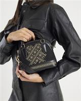 River Island Womens Crossbody Bag Black Studded Detail Grab Top Handle Zip