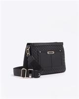 River Island Womens Crossbody Bag Black Monogram Triple Compartment Zip