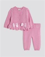 River Island Baby Girls Cardigan & Bottoms Set Pink 2 Piece Bow Peplum Hem - 9-12 Months Regular