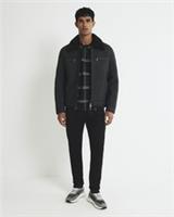 River Island Mens Western Jacket Black Nubuck Zip Shearling Zipped Outerwear Top - L Regular