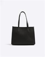 River Island Womens Tote Bag Black RI Monogram Jacquard Grab Handle Metal Lock