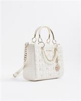 River Island Womens Tote Bag Cream Boucle Quilted Charm Metal Grab Handles