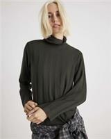 River Island Womens Top Green Cosy Wide Ribbed High Neck Long Sleeve Blouse - L Regular