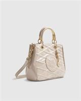 River Island Womens Tote Bag Cream Quilted Patent Charm Grab Top Handles