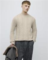 River Island Mens Jumper Cream Slim Fit Cable Knit Crew Sweater Pullover Top - M Regular