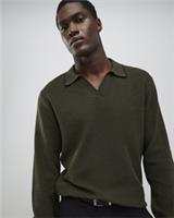 River Island Mens Jumper Khaki Regular Fit Open Collar Sweater Pullover Top - M Regular