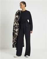 River Island Womens Top Black Premium Long Sleeve Tie Front Round Neck Blouse - L Regular