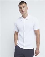 River Island Mens Shirt White Muscle Fit Brick Knit Texture Collared Popper Top - S Regular