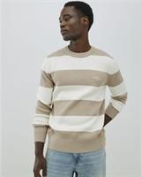 River Island Mens Jumper Cream Slim Fit Stripe Rib Blocked Crew Neck Sweater Top - M Regular