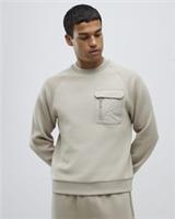 River Island Mens Sweatshirt Beige Slim Fit Nylon Crew Neck Long Sleeve Top - XL Regular